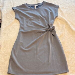 Elegant Blueish Gray Dress with Bow Accent